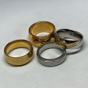 Four Men’s Rings - Silver & Gold Tone - Stainless Steel